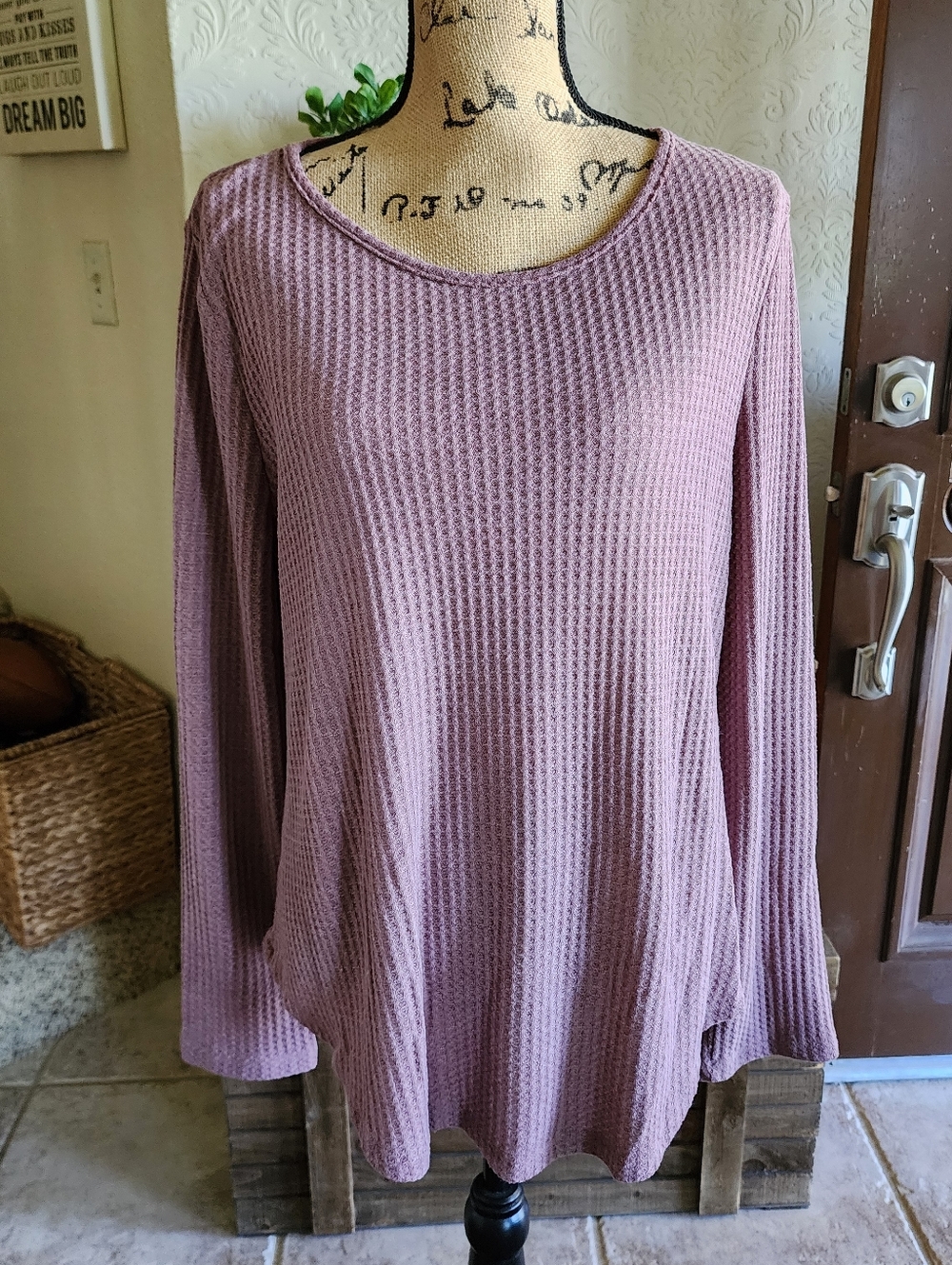 Shein Mauve Waffle Knit Long Sleeve Top